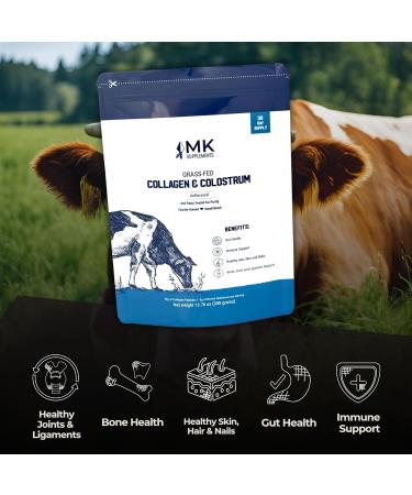 MK Supplements Collagen & Colostrum Grass-Fed Bovine Collagen & Bovine Colostrum Powder Skin Gut Joint & Immune Support Keto Paleo Carnivore Friendly No Additives Unflavored 13.76 Ounce (Pack of 1) - Buy Online on GoSupps.com
