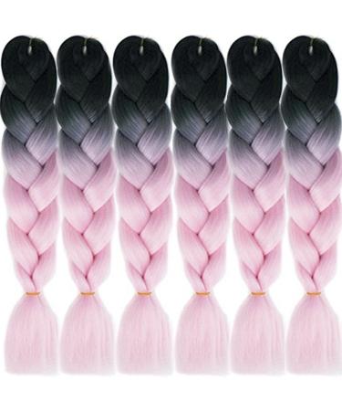 LDMY JUMBO BRAIDING HAIR Extension-Braids Extensions 6PCs/Pack Ombre Black to Light Pink 24inch Yaki Synthetic Kanecalon Hair for Women/PC 41