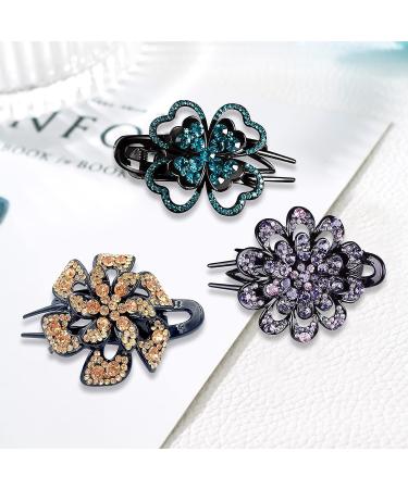 Crystal Flower Rhinestone Hair Claw Clips Set - Mother's Day Bling Wedding Barrettes for Thick Long Hair - 3Pcs - Buy Online on GoSupps.com