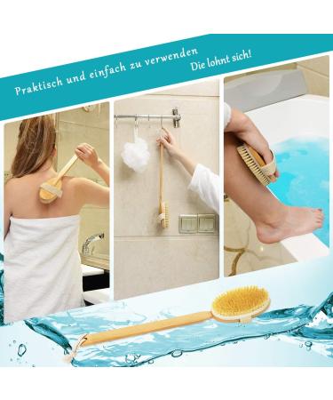 2-in-1 Bamboo Bathing Brush & Back Scrubber - Removable Wooden Handle + Pure Cleaner Sponge - Ideal for Dry Brushing - Buy Online on GoSupps.com