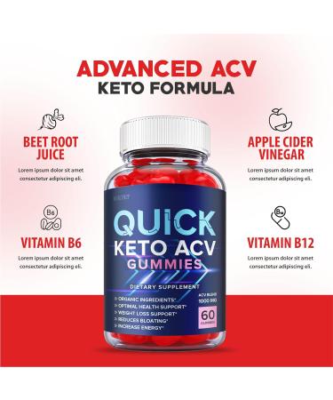 Quick Keto Gummies - Vegan Formula for Weight Loss with ACV, Vitamin B12, Beet Root Juice - 60 Gummies - Buy Online on GoSupps.com