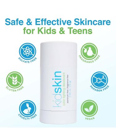 Kidskin Odor-Fighting Deodorant for Kids | Sensitive Skin | Boys & Girls 8-17 | Vegan, Aluminum-Free | 2.65 oz - Buy Online on GoSupps.com