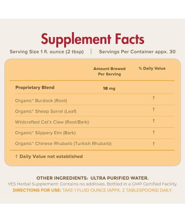 Herbal Health Supplements for Adults - Immune Support Supplement Women and Men | Burdock, Sheep Sorrel, Wildcrafted Cat's Claw, Slippery Elm, Chinese Rhubarb Vitamins Supplements | 31oz Liquid | Yes - Buy Online on GoSupps.com
