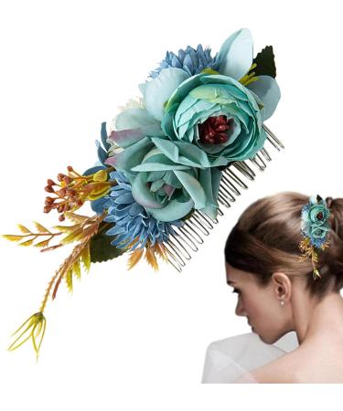 Anulely Hair Combs Floral Bridal Headpiece Bride Hair Comb Photo Prop Hair Wreath Spring Wedding Hair Piece Barrette Prom Girl Decorative Bridal Headband For Wedding Blue - Buy Online on GoSupps.com