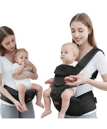 Baby Carrier with Hip Seat, Baby Carrier Newborn to Toddler, 6-in-1 Ways to Carry, All Seasons, Adjustable Baby Holder Carrier for Breastfeeding (Black)