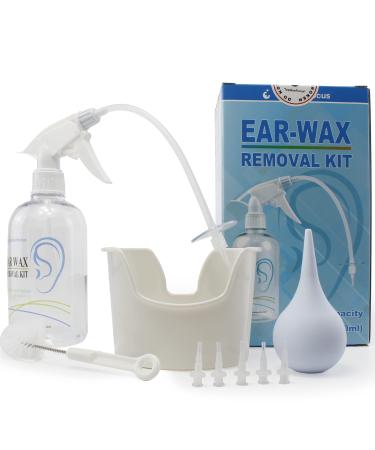 TopQuaFocus Earwax Removal Kit Ear Cleaner Ear Wax Remover Ear Cleaning Kit for Adults Kids Ear Irrigation Flushing System 500ml(Clear) White