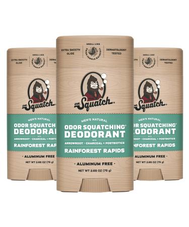 Dr. Squatch Natural Deodorant for Men 3 Pack Rainforest Rapids Odor-Squatching Men's Deodorant Aluminum Free (2.65 oz 3 Pack)