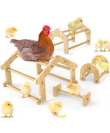 Ensayeer Bamboo Chicken Perch with Mirror, Strong Roosting Bar for coop and brooder, Training Perch for Large Bird, Hens, Parrots, Macaw, Easy to Assemble and Clean, Fun Toys for Chicken 4 in 1 Chicken perches
