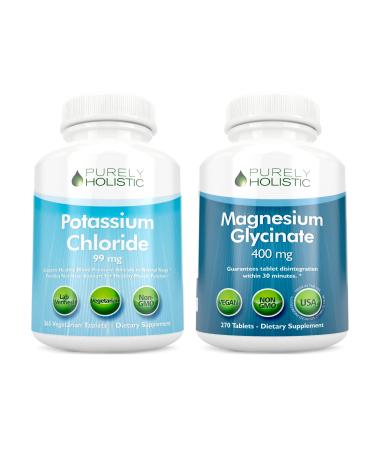 Potassium Chloride 99mg + Magnesium Glycinate 400mg - 365 + 270 Tablets - Vegetarian Bundle - Made in USA