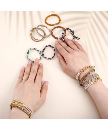 57 Pcs Boho Hair Tie Bracelets - Elastic Retro Ponytail Holders for Women | Thick and Thin Hair Bands - Buy Online on GoSupps.com