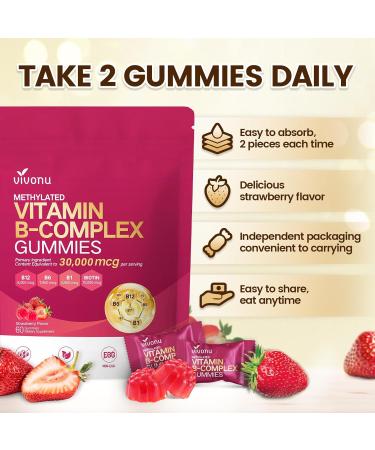 24-in-1 Vitamin B Complex Gummies, with Methylfolate, Methylated Vitamin B12 (6000 mcg), B6 B1, B2, B3, B5,A, C, D, E, Support Energy, Natural Ingredient, Sugar Free, Non GMO 1 Bag / 60 Gummies - Buy Online on GoSupps.com