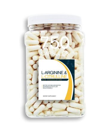 NOX Blend - 750 Capsules of L-Arginine & L-Citrulline in a Clear Square Grip Jar 1 Count (Pack of 750)
