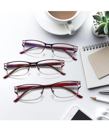 3 Pack Women's Reading Glasses - Fashion Blue Light Blocking Metal Frames Lightweight Spring Hinge 1.75x Magnification - Buy Online on GoSupps.com
