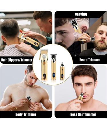 Professional Hair Clippers & Trimmer Set for Men | Cordless Beard & Nose Hair Trimmer | Gold Barber Clippers Grooming Kit - Buy Online on GoSupps.com