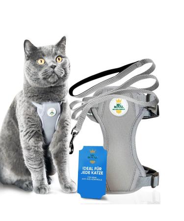 MC-Royal Premium cat dishes incl.Leash - adjustable size |For small and large cats with a leash - cat garnish - Cat Harness - Breaking -proof cat dishes gray (XXS)