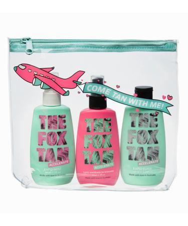 The Fox Tan - Set of 3 Tanning Accelerators - The Jet Setter - Without Self-Tanning for Body and Face Tanning Set with: Lotion Rapid Elixir Spray Rapid Mist Spray Rapid Watermelon Shimmer