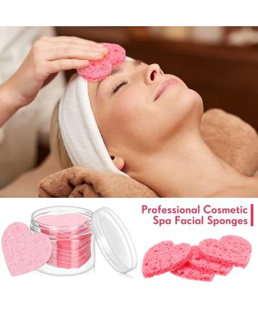 60-Piece Heart Shaped Facial Sponges with Container - Natural Face Sponge Pads for Cleansing and Makeup Removal - Pink - Buy Online on GoSupps.com
