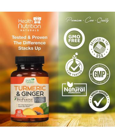 Turmeric Curcumin 2600mg with Ginger & Black Pepper - 95% Standardized Curcuminoids  BioPerine for Max Absorption - Herbal Supplement for Joint Support - 60 Capsules - Buy Online on GoSupps.com