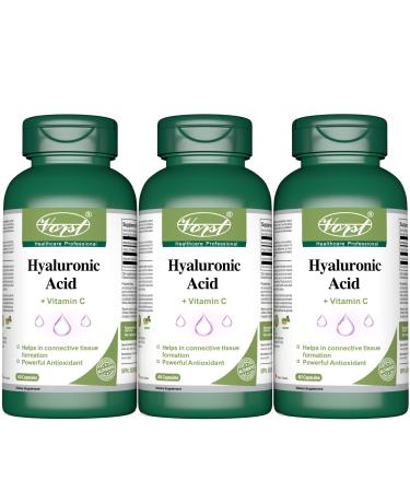 Hyaluronic Acid 75mg with Vitamin C 3 X 60 Capsules Supplement for Skin and Joints Alternative to Serum | High Molecular Weight | Powder Pills | 3 Bottles 180 count (Pack of 1)
