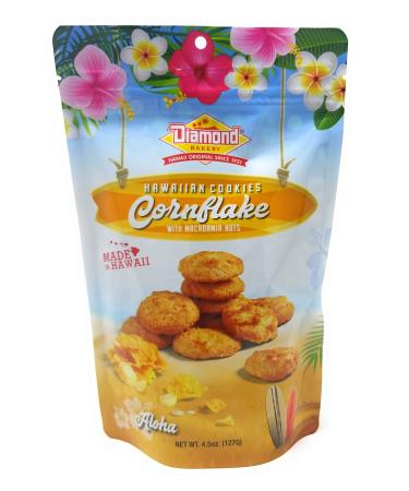 Diamond Bakery Hawaiian Cookies Cornflake with Macadamia Nuts 4.5 oz (127g) Resealable Pouch