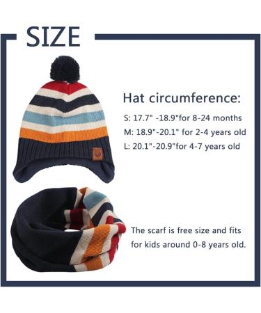 XIAOHAWANG Knitted Baby Hat Winter Warm Boys Girls Beanie with Pompom and Scarf | 4-7 Years Navy Striped Toddler Kids Hat - Buy Online on GoSupps.com