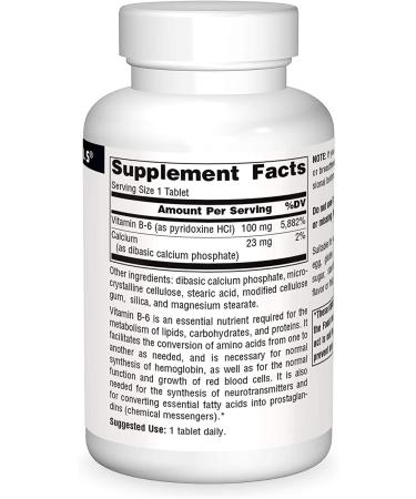 Source Naturals B-6 100mg - 250 Tablets | Premium Vitamin B6 Supplement - Buy Online on GoSupps.com
