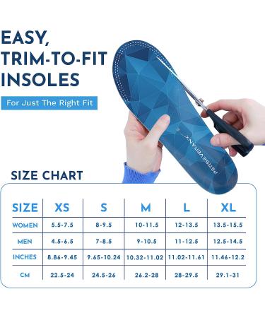 NASA Grade Plantar Fasciitis Insoles - High Arch Support for Men and Women - Relief from Flat Foot Pain - Orthotic Inserts for Work and Standing - Blue - Size M - Buy Online on GoSupps.com