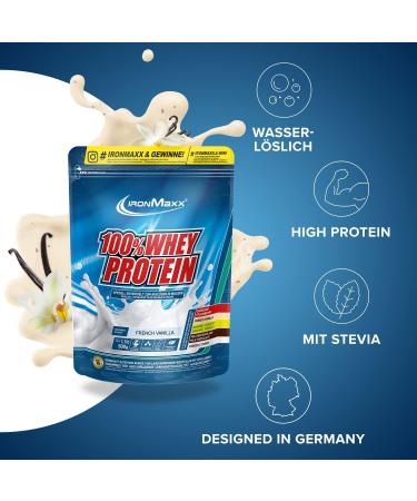 Ironmaxx 100% Whey Protein Powder - French Vanilla 500g | Water-Soluble Low-Sugar Protein | Buy Now for Global Shipping - Buy Online on GoSupps.com