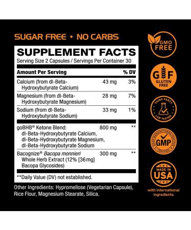 Brain Booster Supplement for Focus - Clinically Validated Nootropics Brain Support Supplement with Bacopa Monnieri Extract & Patented goBHB for Cognitive Support - 3rd Party Tested (30 Servings) - Buy Online on GoSupps.com