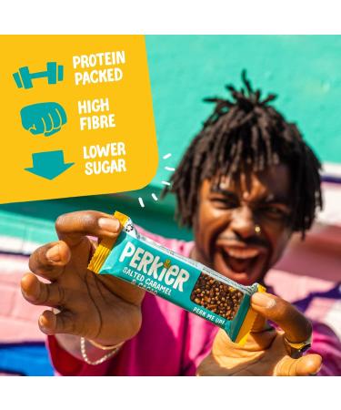 Perkier Salted Caramel Snack Bars (18 Pack) - Vegan, Gluten Free, High Protein, High Fibre, Lower Sugar, Lower Calorie, No Palm Oil - Natural Ingredients - Healthy Snack Bar - Buy Online on GoSupps.com