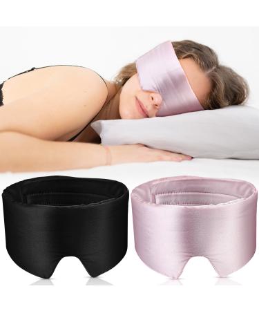 JaGely 2 Pack Faux Silk Sleep Mask for Women Men Blackout Eye Mask for Side Sleeper Adjustable Band Sleeping Mask Cooling Eye Cover for Sleep Travel Rest Yoga Nap