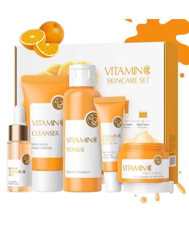 Vitamin C Skincare Set 5Pcs Skincare Gift Set With Cleanser Toner Face Serum Face Cream And Eye Cream Facial Kit for Women 5-In-1 Skin care Gift Set Moisturizing Skincare Set For Women Men