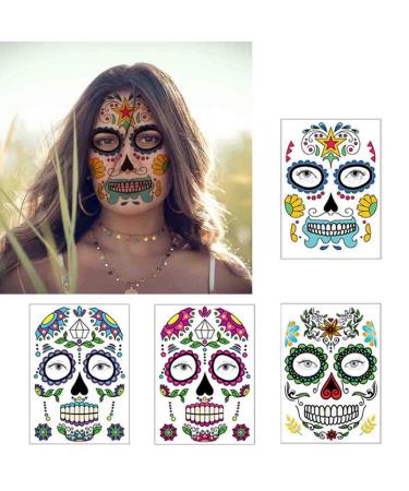 COKOHAPPY Halloween Face Tattoos Makeup Kit - 13 Pack of Day of the Dead Sugar Skull & Floral Skeleton Designs for Families - Buy Online on GoSupps.com