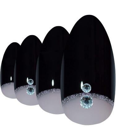 Bling Art Almond False Nails Fake Stiletto Black Crystal 24 Long Tips with Glue - Buy Online on GoSupps.com