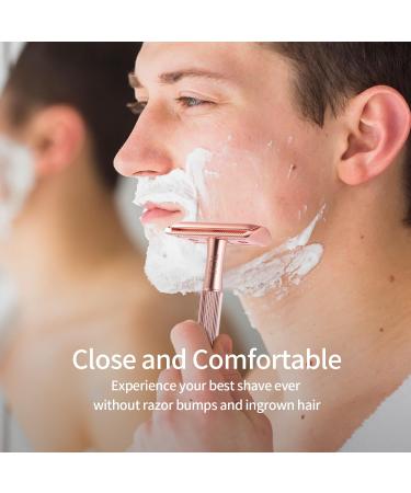 Single Blade Razor - Eco-Friendly Rose Gold Metal Razor with 10 Double Edge Blades for Men & Women | Zero Waste Close Smooth Shave - Buy Online on GoSupps.com