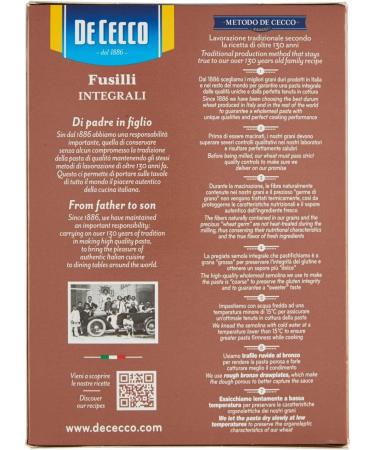  De Cecco 10x Pasta De Cecco Fusilli Integrali No. 34 Whole Grain Italian Pasta 500 g - Buy Online on GoSupps.com