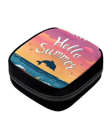 GIAPB Period Bag Sanitary Napkin Storage Bag Pad Holder for Period Makeup Pouch Cartoon Dolphin and Sea Color4619