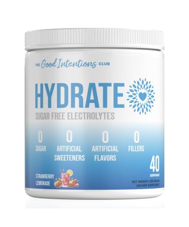Hydrate | Zero Sugar Electrolyte Powder | 40 Servings | Zero Artificial Ingredients | Strawberry Lemonade Flavor | Electrolytes Powder Sugar Free | Electrolytes No Sugar | Electrolytes Sugar Free