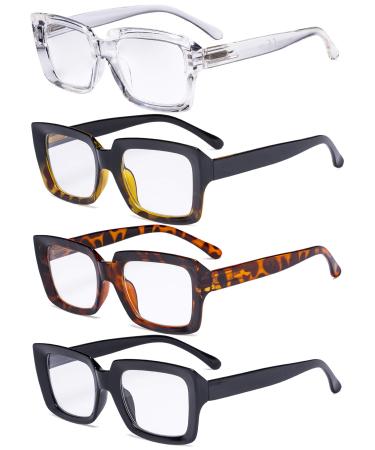 Eyekepper 4 Pack Ladies Reading Glasses - Oversized Square Design Reader Eyeglasses for Women 4 Pairs Mix 5.0 x