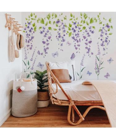 Runtoo Purple Flower Butterfly Wall Decals - Lavender Floral Stickers for Girls Bedroom & Living Room - Buy Online on GoSupps.com