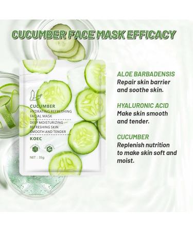 Cucumber Face Mask 5pc Hydrating Face Masks Hyaluronic Acid Anti Aging Soothing Brightening Skin Face Sheet Masks Replenish Moisture Skin Brightening Skin Barrier Repair Moisturising Face Mask Green-Cucumber - Buy Online on GoSupps.com