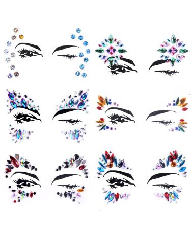 Lady Up 6 PCS Face Gems Stickers Rhinestones Crystals Rainbow Mermaid Face Jewels Glitters Temporary Tattoos Stickers for Festival Halloween Carnival Party