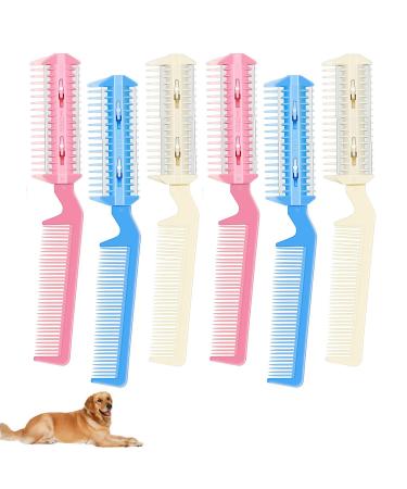 6 Pieces Hair Cutter Comb with Blades Pet Razor Comb Double Sides Removal Comb Dual Side Cutting Scissors for DIY Shorten Shape Thin Hair Gently Grooming Cutting Dogs Hair (Pink White Blue)