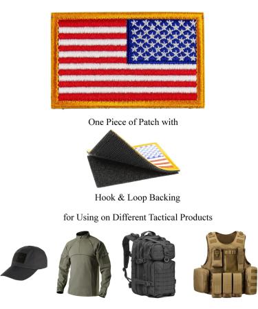 Tactical Patches of USA US American Flag Reverse  with Hook and Loop for Backpacks Caps Hats Jackets Pants  Military Army Uniform Emblems  Size 3x2 Inches Gold Border  Reverse - Buy Online on GoSupps.com