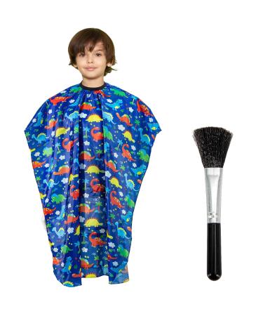 Gealaek Kids Haircut Cape and Neck Duster Brush Set with Dinosaur Pattern Kids Barber Cape 55x40 Inches for Boys & Girls Salon Cape Kit (Blue)