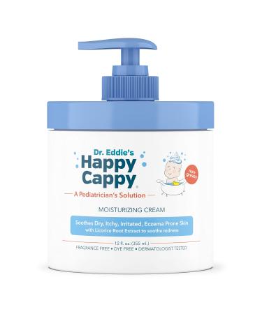 Happy Cappy Dr. Eddie's Moisturizing Cream For Children  Soothes Dry  Itchy  Irritated  Eczema Prone Skin  Dermatologist Tested  No Fragrance  No Dye  Non-Greasy  12 oz Jar With Pump 12 Fl Oz (Pack of 1)