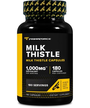 Primaforce Milk Thistle 1 000mg Equivalent (from 250mg of 4:1 Extract) Per Serving 180 Capsules for 180 Servings Per Bottle - Gluten Free GMO-Free Dietary Supplement