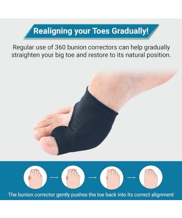 360 RELIEF Silicone Bunion Corrector & Gel Pads - Big Toe Separator for Hallux Valgus Pain Relief | Scientific Correction of Bunion | 1 Pair Small, Black | Includes Mesh Laundry Bag - Buy Online on GoSupps.com