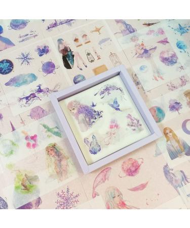 SKIONCE Cute Washi Stickers Set 50 Sheets - Watercolor DIY Decorative Scrapbook Fantasy Sticker Decal for Bullet Journaling Diary DIY Arts Crafts Album Planners Junk Journal Calendars and Notebook Dream Stars