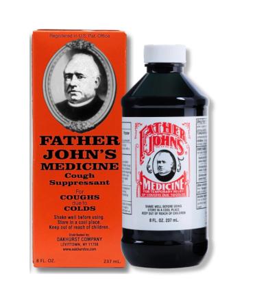 OAKHURST COMPANY Father John s Cough Medicine Original Licorice Flavor Cough Syrup for Adults and Ages 6+, Dextromethorphan HBr 10mg, Cod Liver Oil Base for Throat and Coughing (8 Fluid Ounces)